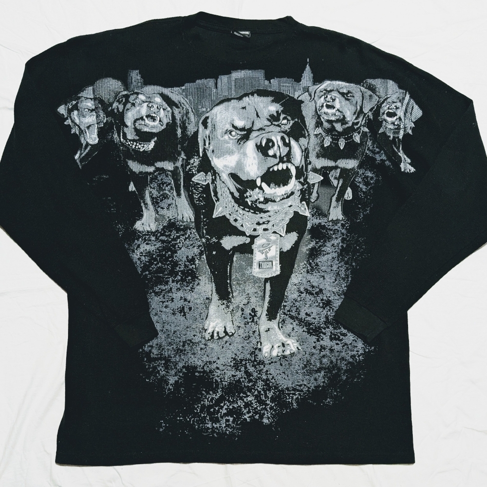 TruIcon Tru Original Black Thermal Long Sleeve Pit Bull Bull Dog 100% Cotton 2XL